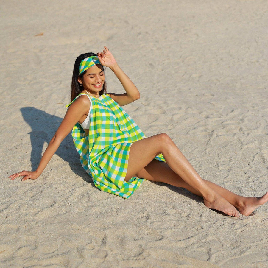 Mimi Shoulder Tie Sun Dress in Citrus Gingham